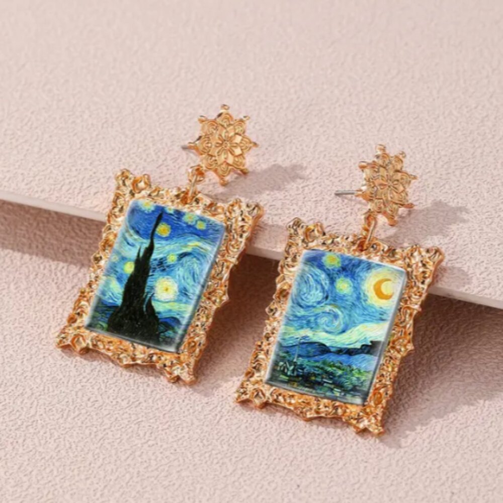 Van Gogh The Starry Night Painting Drop Post Earrings Retro Jewelry Art …